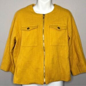 CHICO'S Mustard Yellow Tweed Zip Cropped Jacket